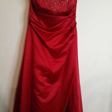 Davids Bridal Size 8 Red Polyester Maxi Strapless 