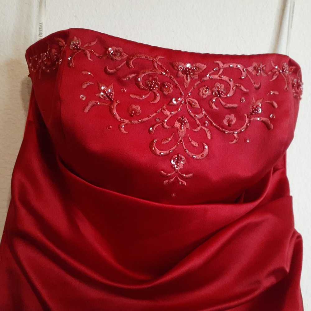 Davids Bridal Size 8 Red Polyester Maxi Strapless… - image 2