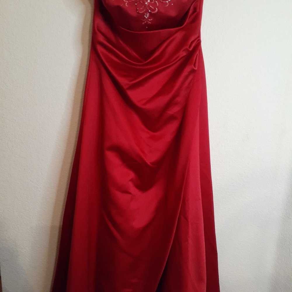 Davids Bridal Size 8 Red Polyester Maxi Strapless… - image 4