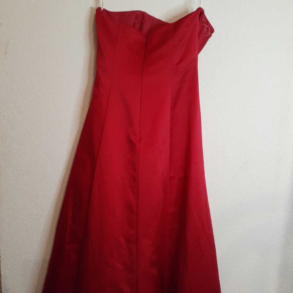 Davids Bridal Size 8 Red Polyester Maxi Strapless… - image 5