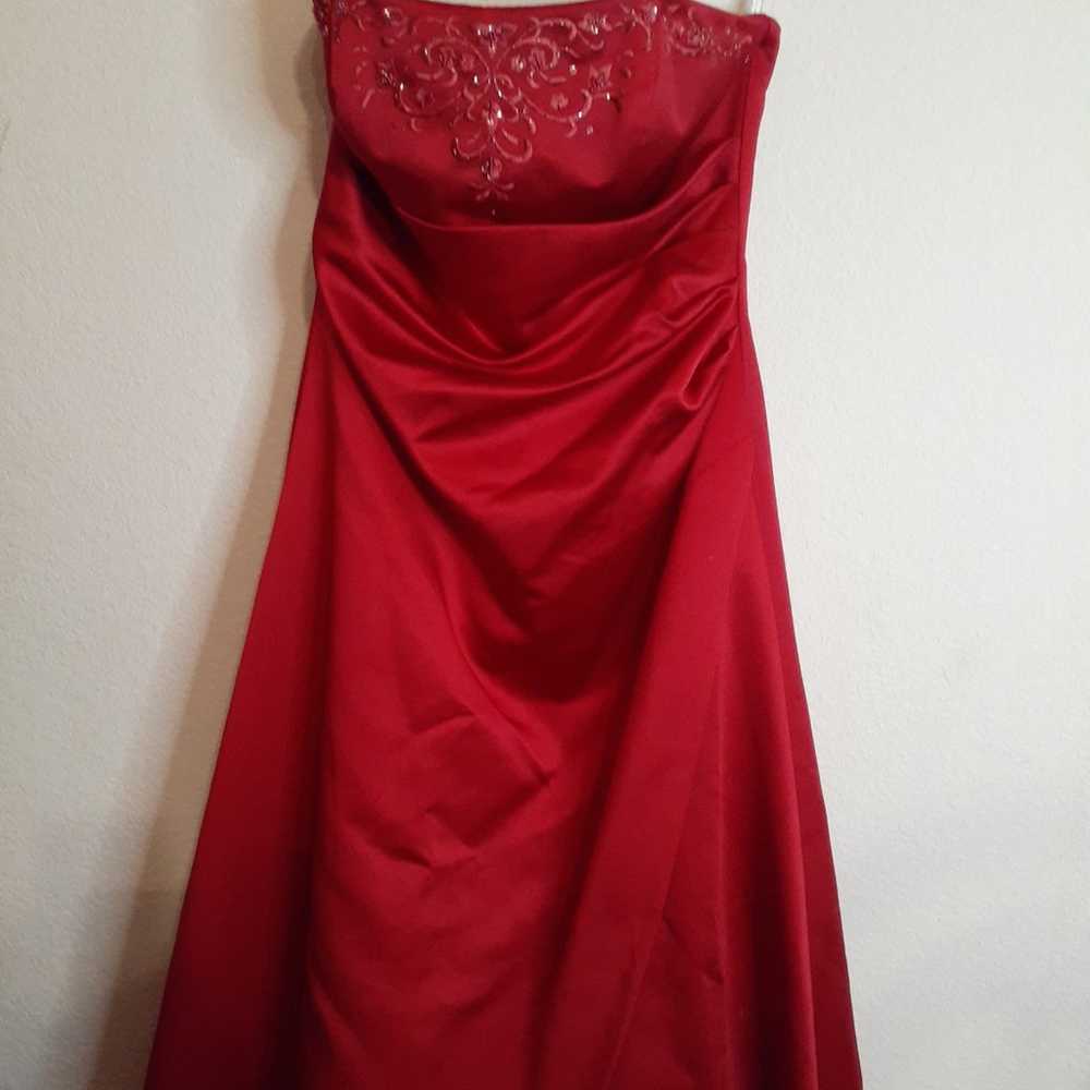 Davids Bridal Size 8 Red Polyester Maxi Strapless… - image 6