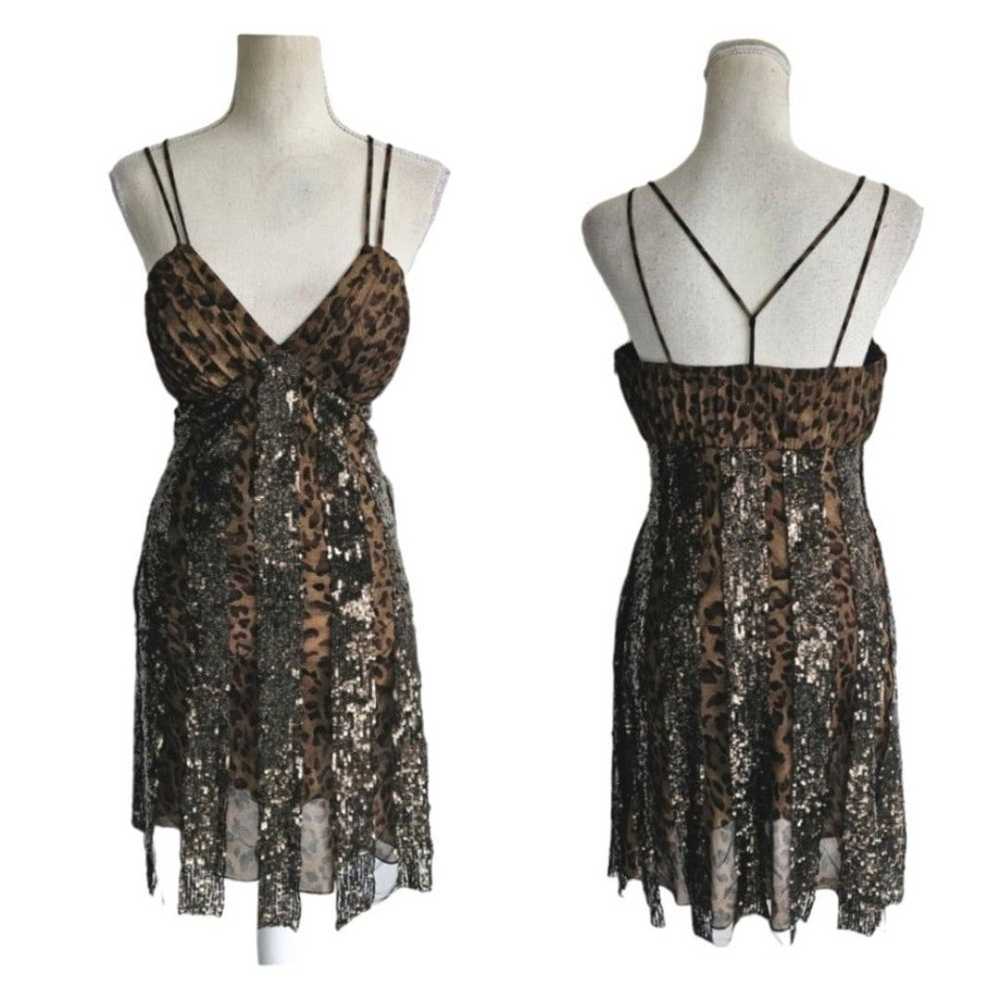 Mac Duggal Leopard Sequin Mesh Cocktail Dress - image 1