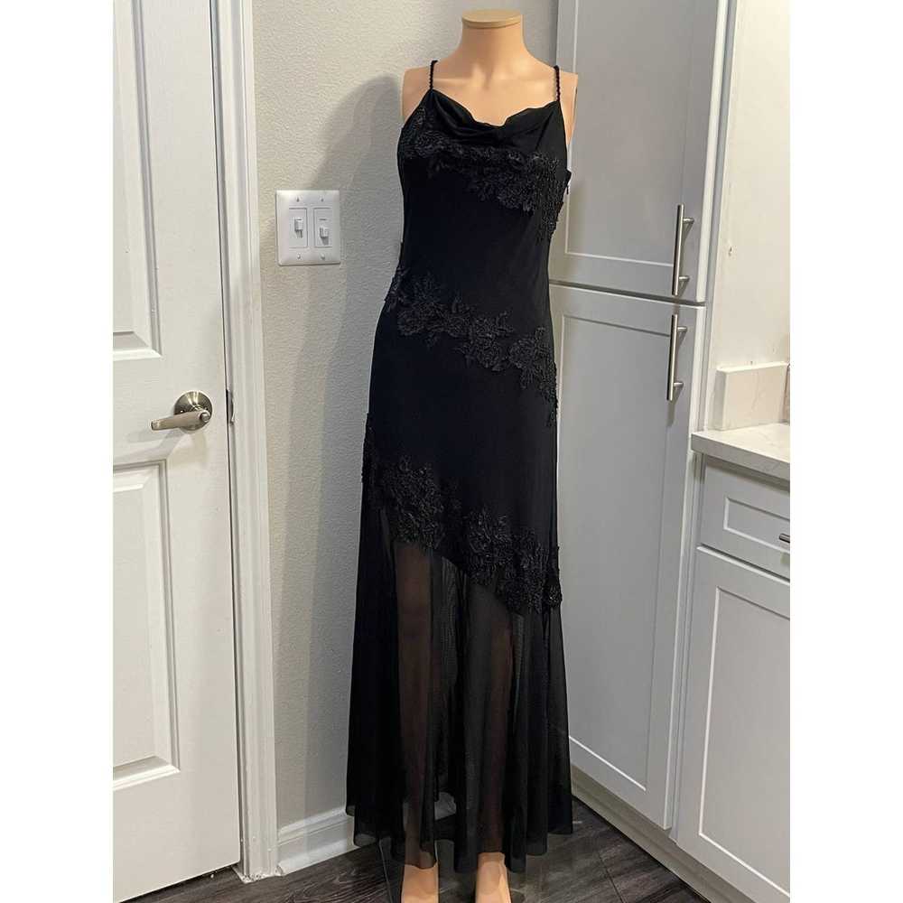 90s Sue Wong Black Beaded asymmetrical lined Maxi… - image 2