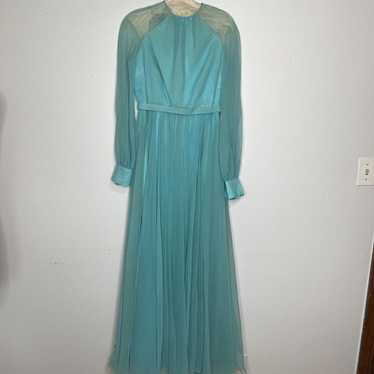 Vintage 1970's Maxi Dress Cocktail Sheer Pleated … - image 1