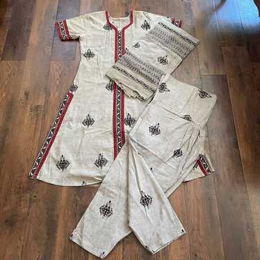 Vintage Homemade Maiden Costume 3 Piece Dress Apron Pantaloons