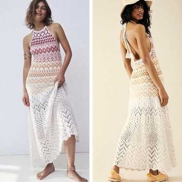 Lucky Brand, Dresses, Lucky Brand Ikat Print Crochet Maxi Dress