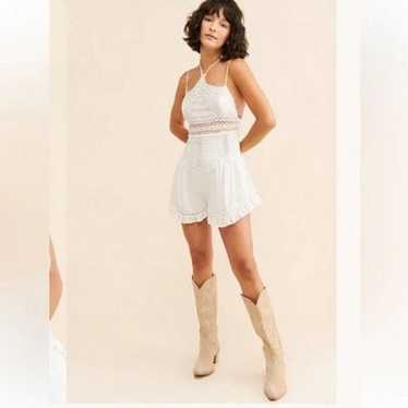 Free People - Taya Lace White Romper Shorts size 0 - image 1