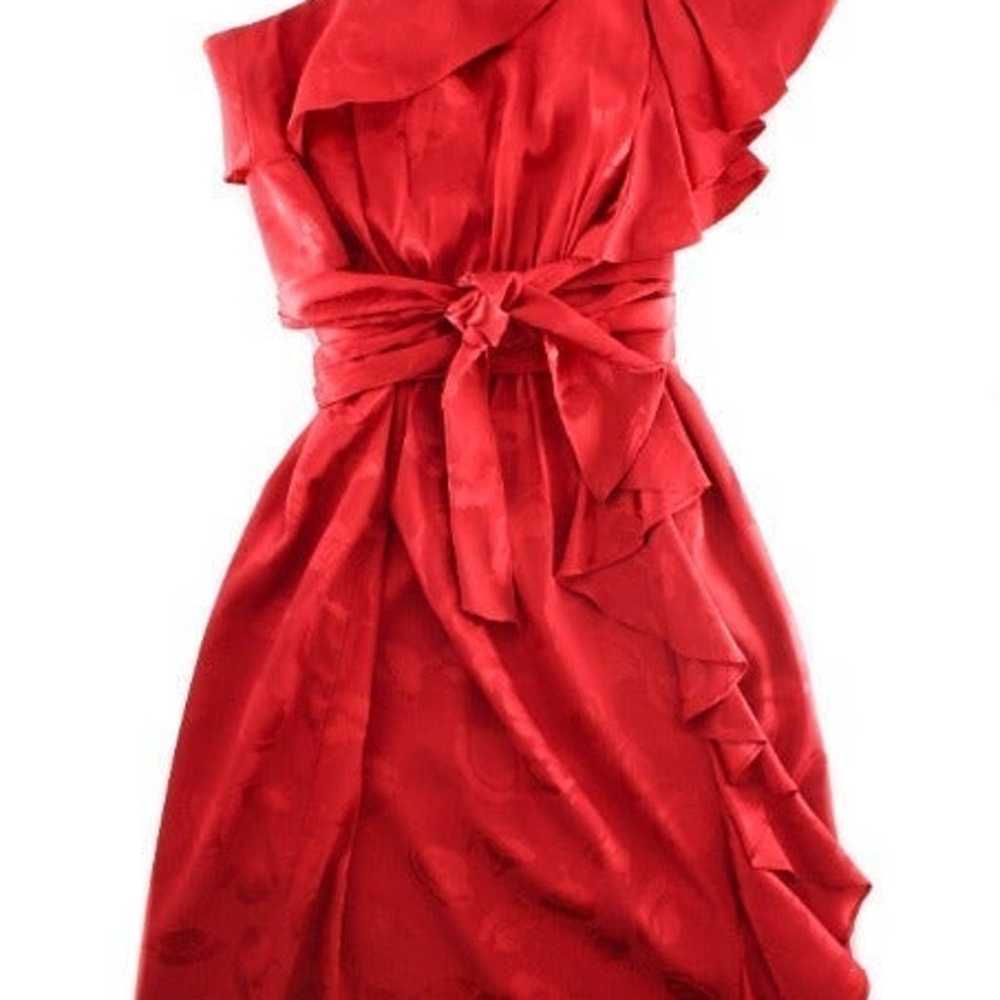 MILLY Red One Shoulder Silk Floral Dress Size 0 - image 1