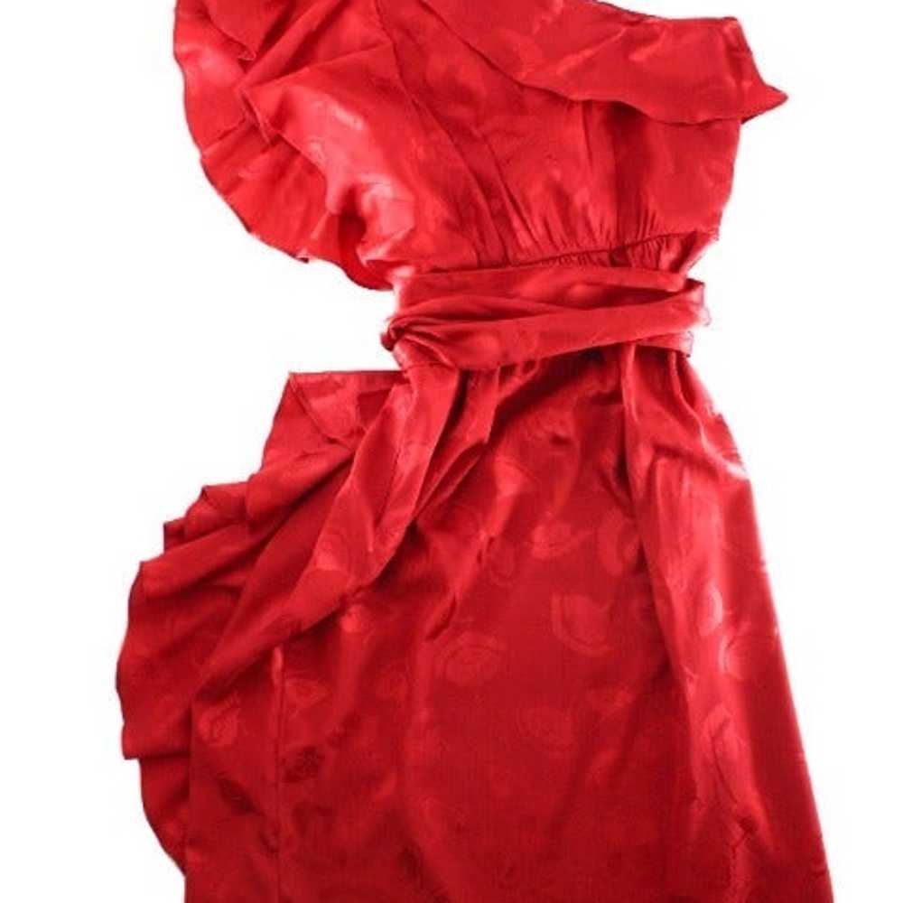 MILLY Red One Shoulder Silk Floral Dress Size 0 - image 2