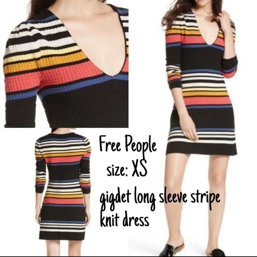 Free People Knit Stripe V-Neck Gidget Long Sleeve… - image 1