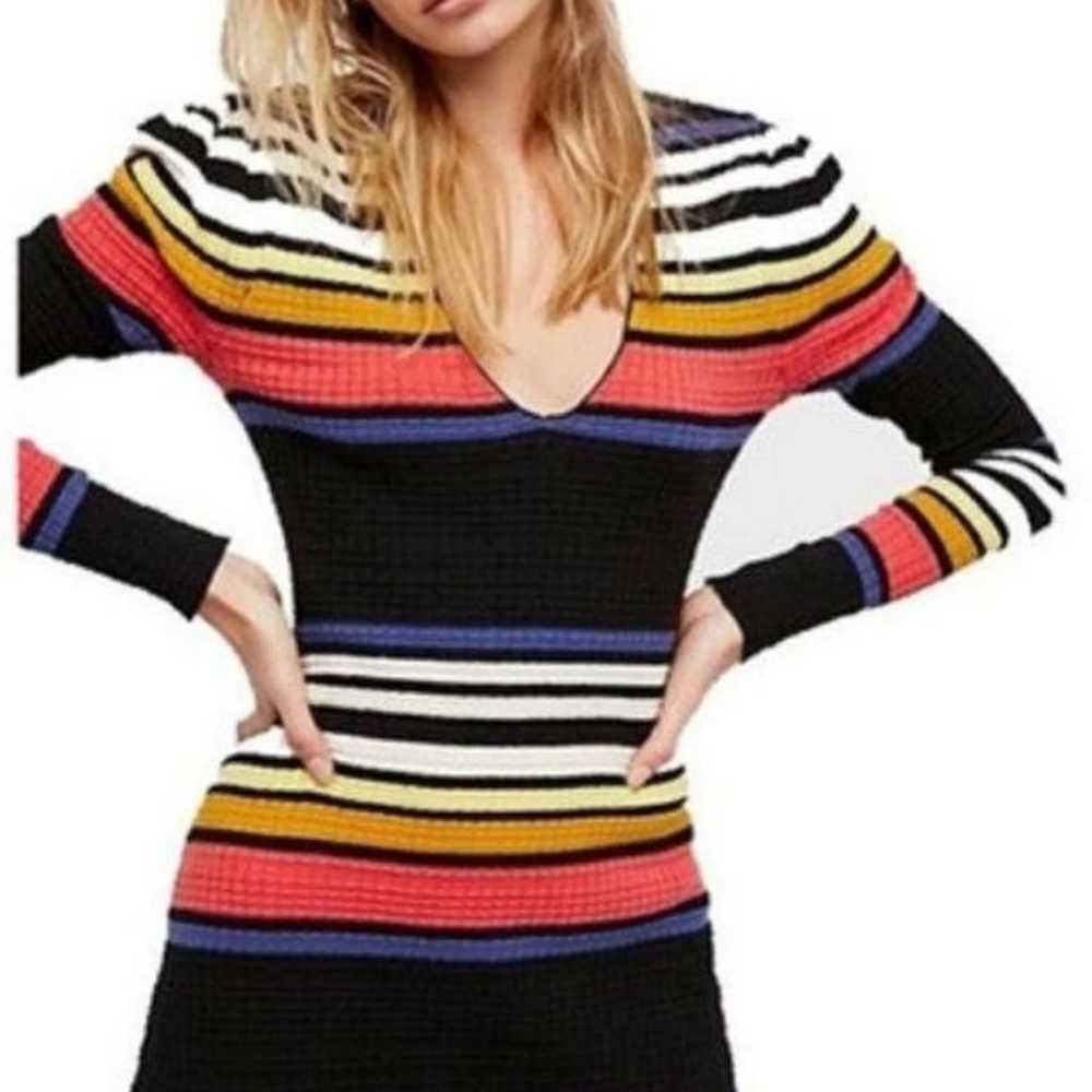 Free People Knit Stripe V-Neck Gidget Long Sleeve… - image 3