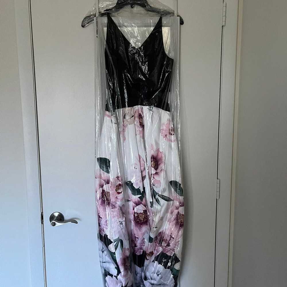 Floral Prom Dress Ball Gown Black White Pink Size… - image 3