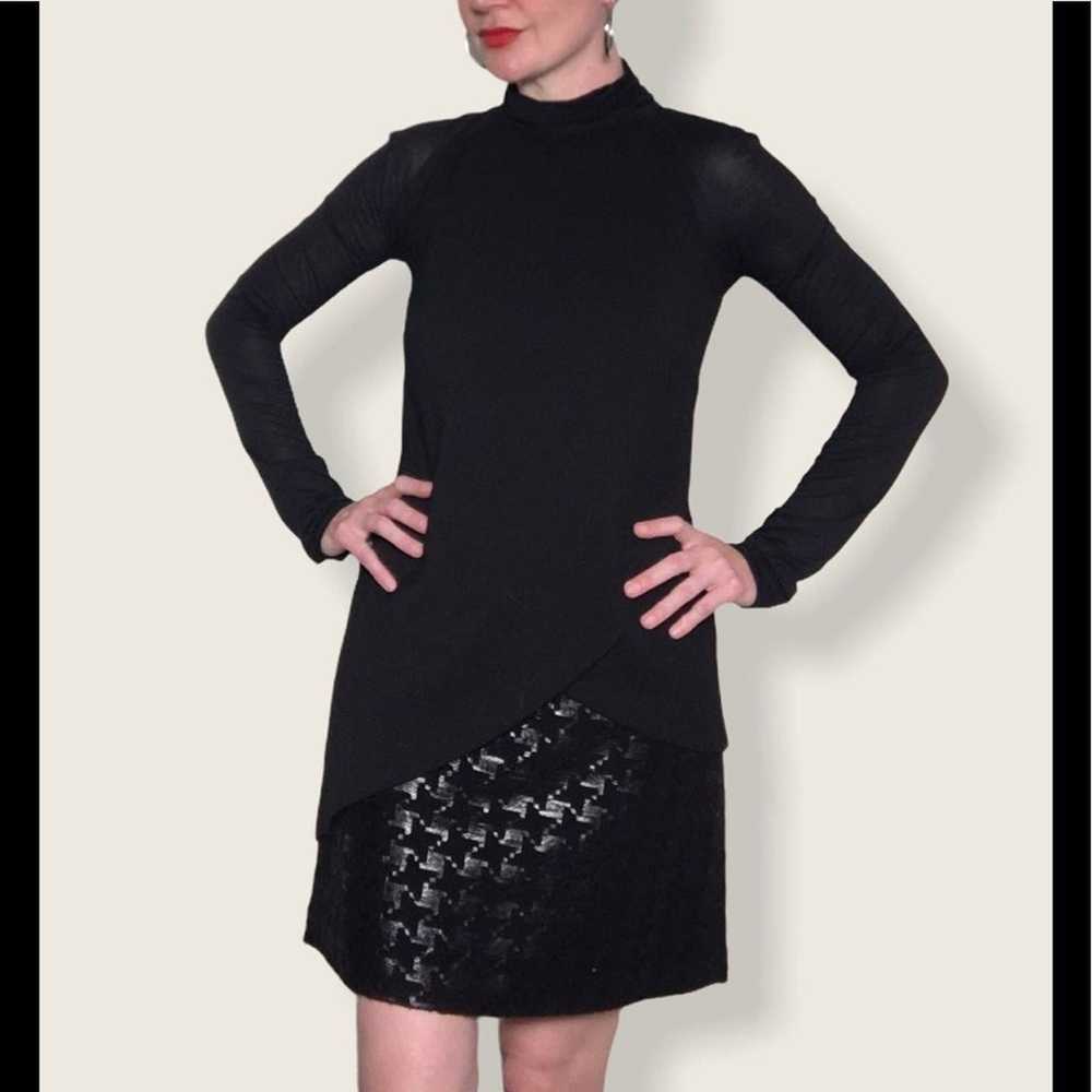 adeam dress asymmetrical Sheer long sleeve Black 2 - image 2