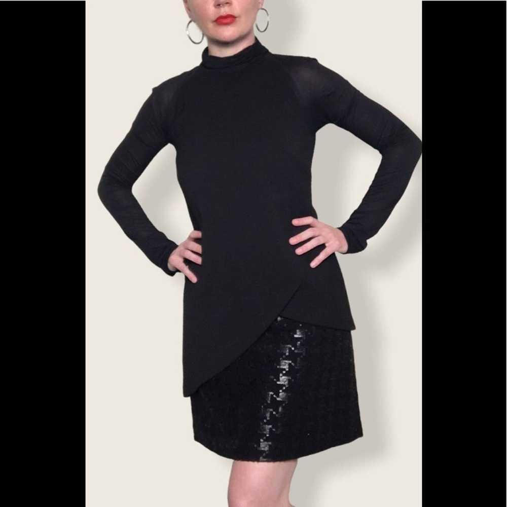 adeam dress asymmetrical Sheer long sleeve Black 2 - image 3