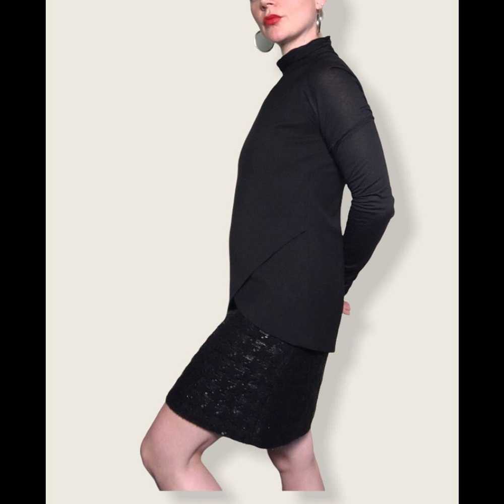 adeam dress asymmetrical Sheer long sleeve Black 2 - image 4