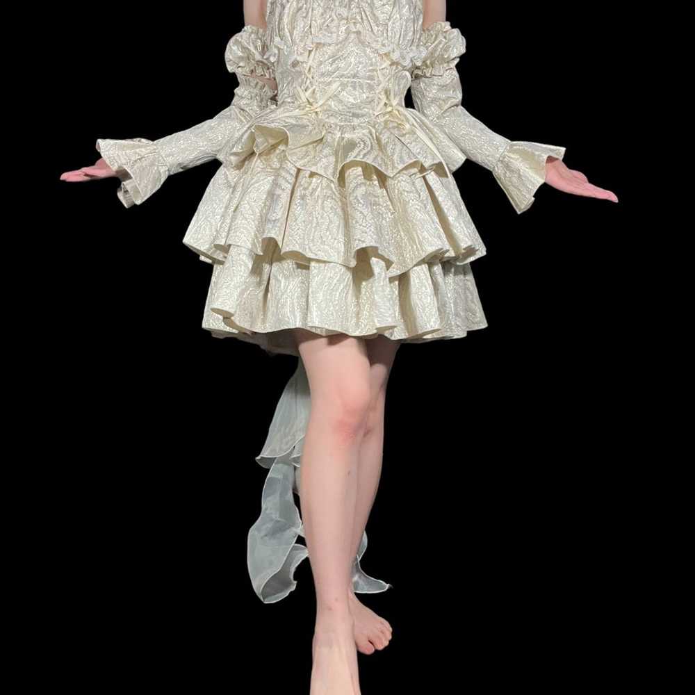 Jacquard Pattern Ruffle Princes Sea Dress - image 2
