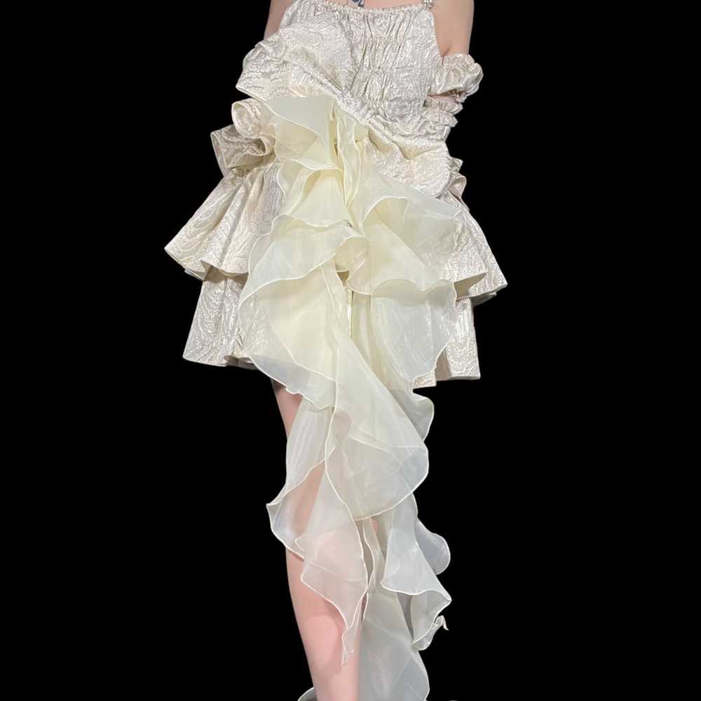 Jacquard Pattern Ruffle Princes Sea Dress - image 3