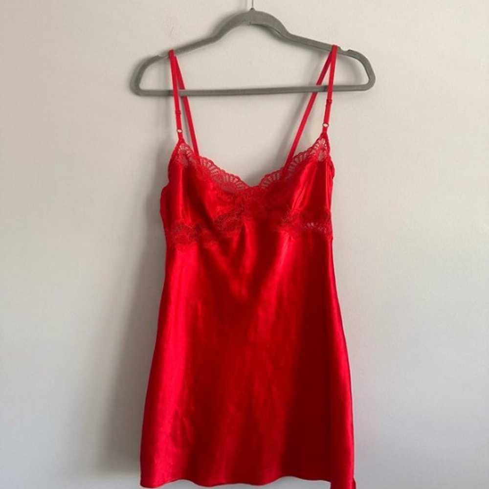 red silky satin lace mini slip dress lingerie - image 3