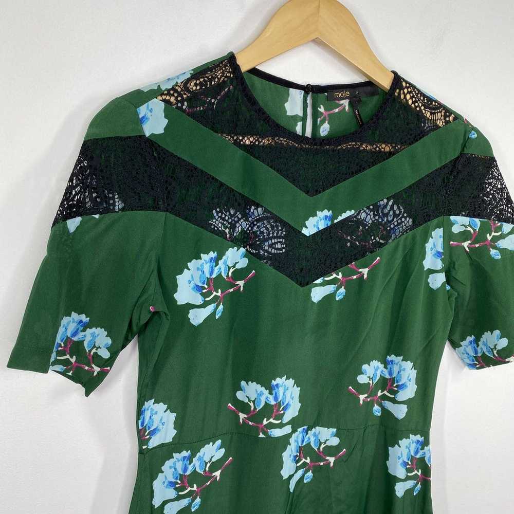 Maje Rowers Green Floral Print Asymmetrical Lace … - image 5