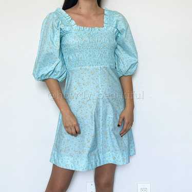 GANNI Cotton Poplin Floral Blue Mini Dress Size 36 - image 1