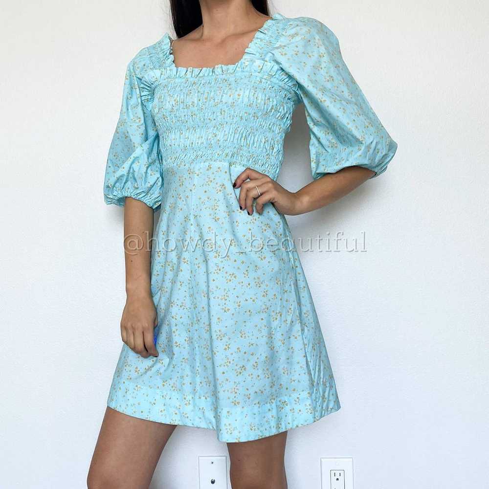 GANNI Cotton Poplin Floral Blue Mini Dress Size 36 - image 4