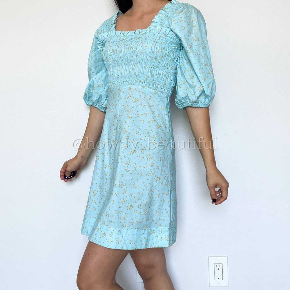 GANNI Cotton Poplin Floral Blue Mini Dress Size 36 - image 5