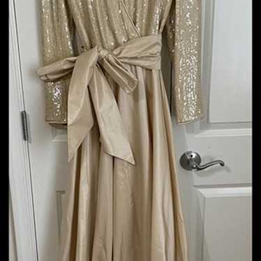 NWT Pamela Dennis Beige Silk Taffeta Gown w sequi… - image 1