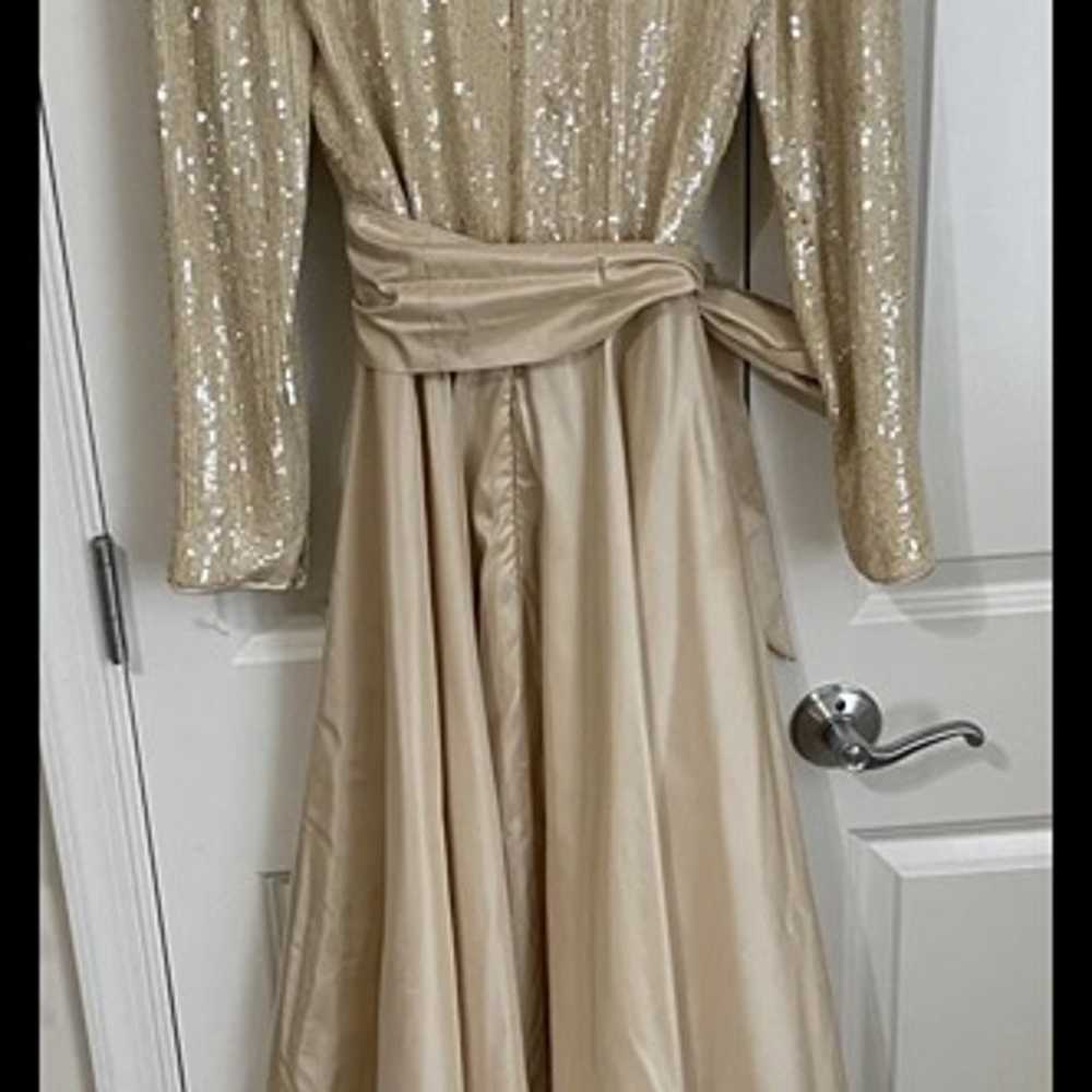 NWT Pamela Dennis Beige Silk Taffeta Gown w sequi… - image 2