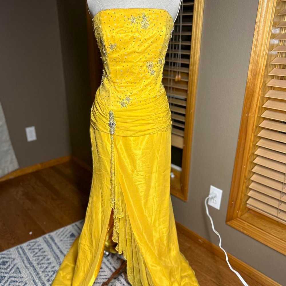yellow beaded prom dress - image 1