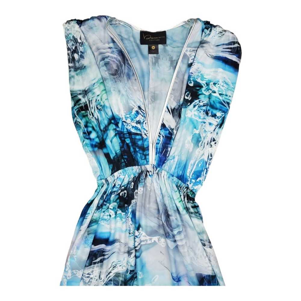 100% Silk Baccio Couture Dress in Blue Watercolor… - image 2