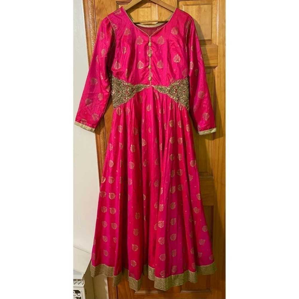 Hot Pink and Gold Embroidered Gown - image 1