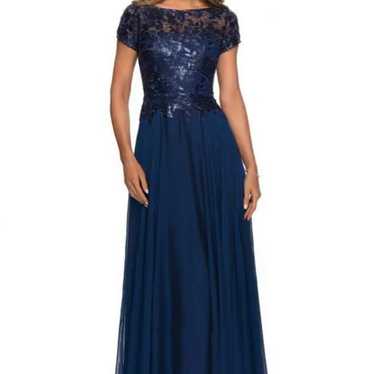 La Femme 27924 Blue Floral and Satin Dress 16