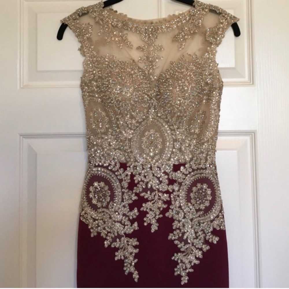 maroon and gold prom dress - image 1