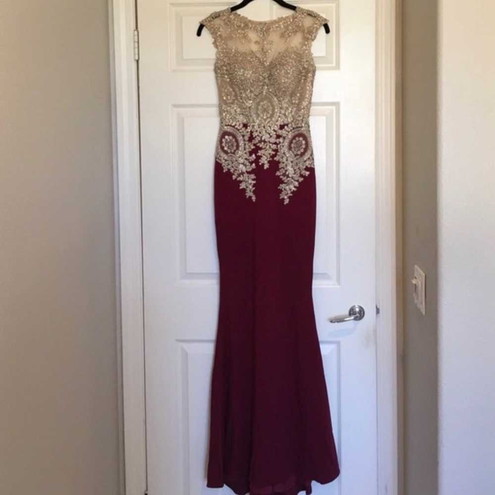 maroon and gold prom dress - image 2