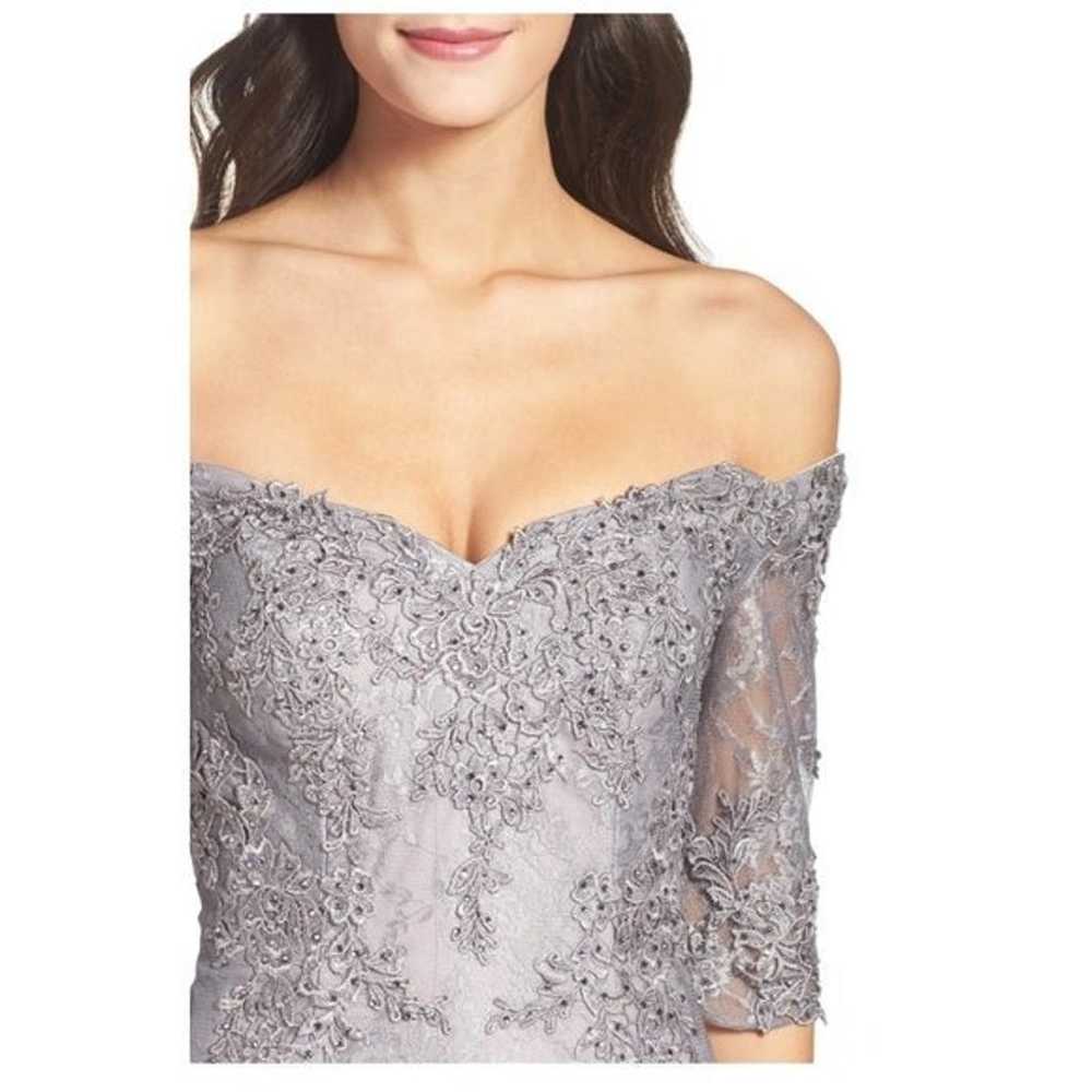 La Femme Silver Off Shoulder Gown Dress - image 2