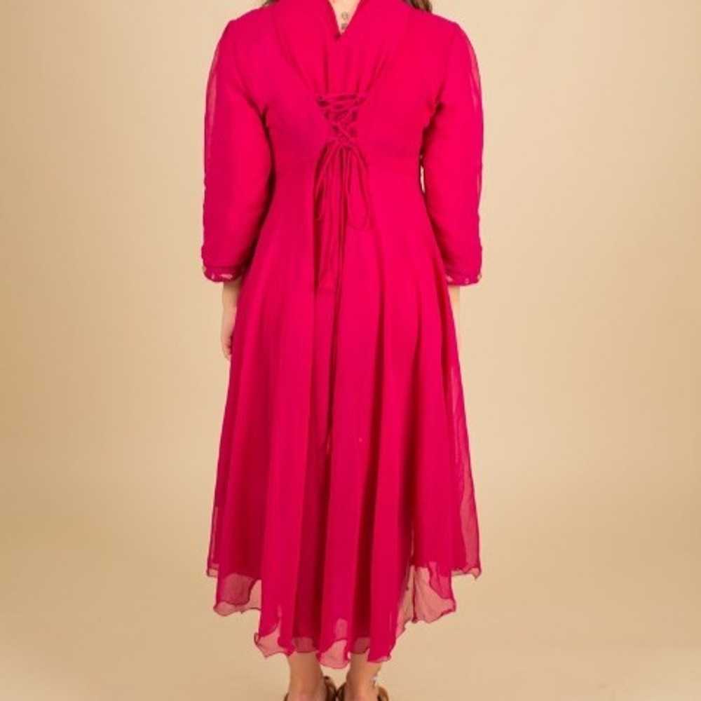 70s Vintage Magenta Beaded Ethnic Boho Dress S/M - image 10