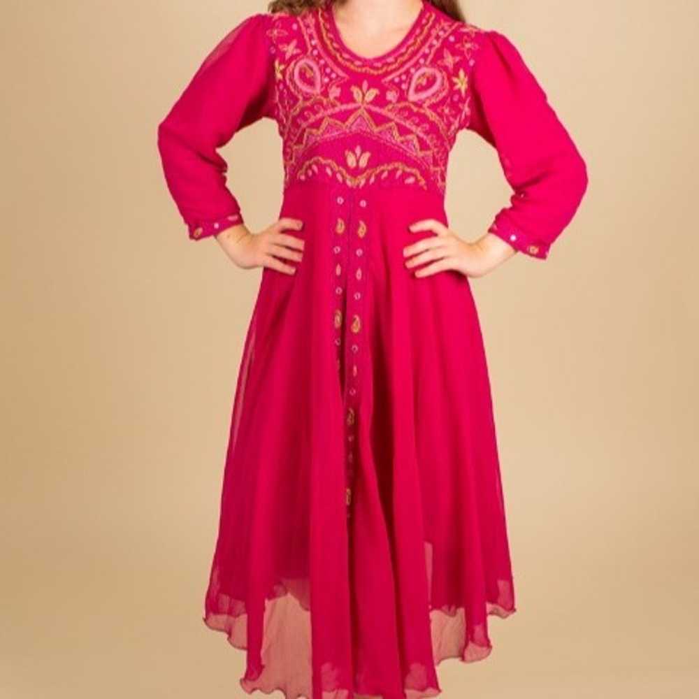 70s Vintage Magenta Beaded Ethnic Boho Dress S/M - image 6