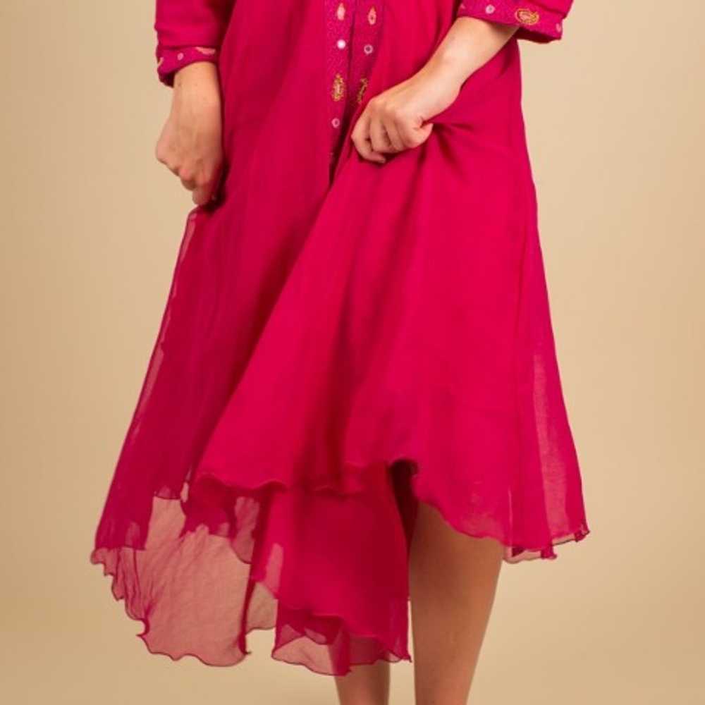 70s Vintage Magenta Beaded Ethnic Boho Dress S/M - image 7