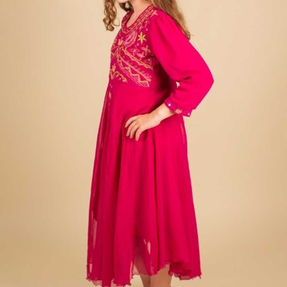 70s Vintage Magenta Beaded Ethnic Boho Dress S/M - image 8