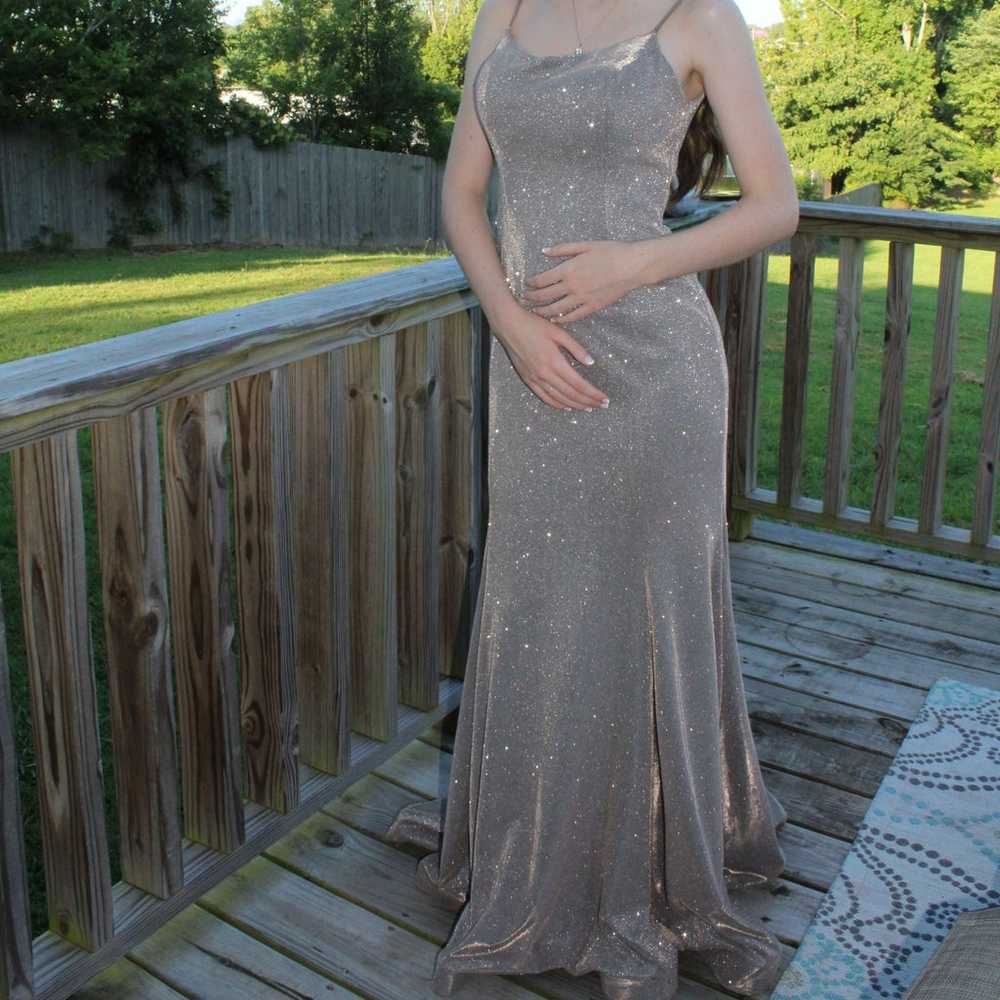Long Sparkly Nude Color Prom Dress with Spaghetti… - image 1
