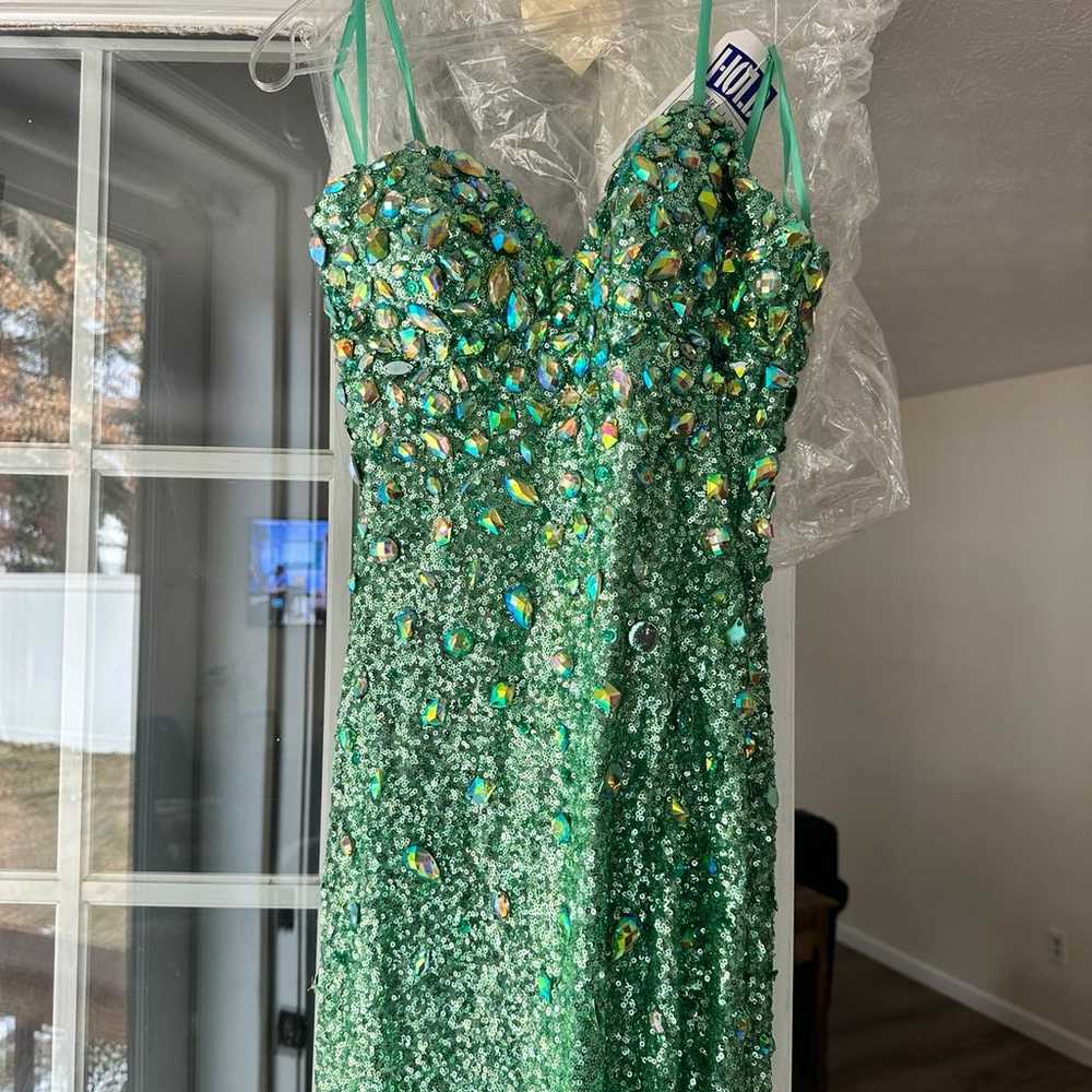 Green embellished prom gown - image 1
