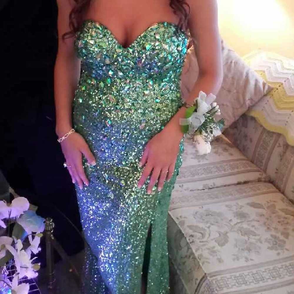 Green embellished prom gown - image 6