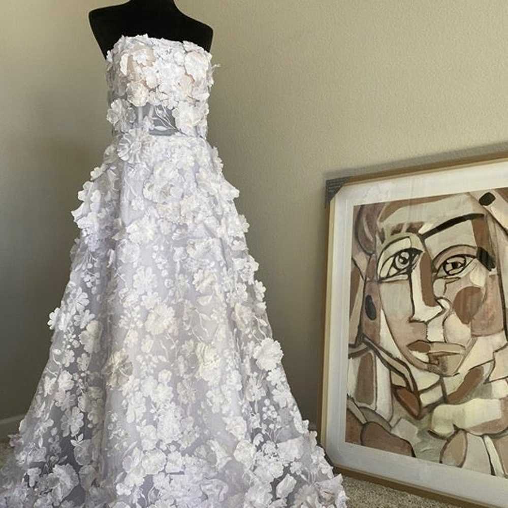 3D pressed Flower white bridal Wedding  dress siz… - image 1