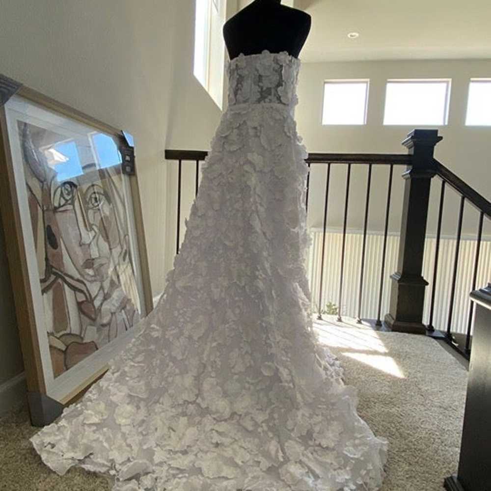 3D pressed Flower white bridal Wedding  dress siz… - image 2