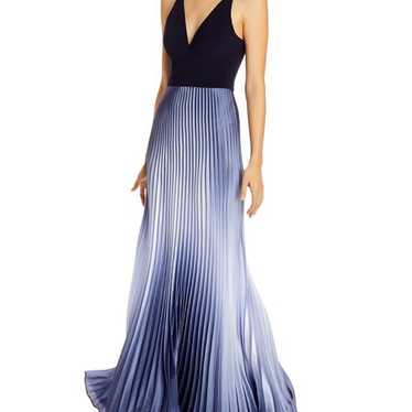 AQUA Pleated Shimmer Gown - Navy/Lilac