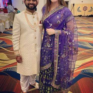 Indian Wedding Attire Saree Dress Purple and Green