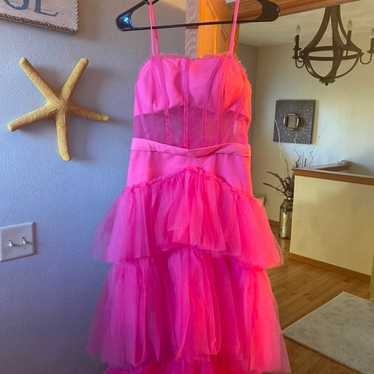 Charming Crush Hot Pink Satin Tiered Ruffled Midi Dress