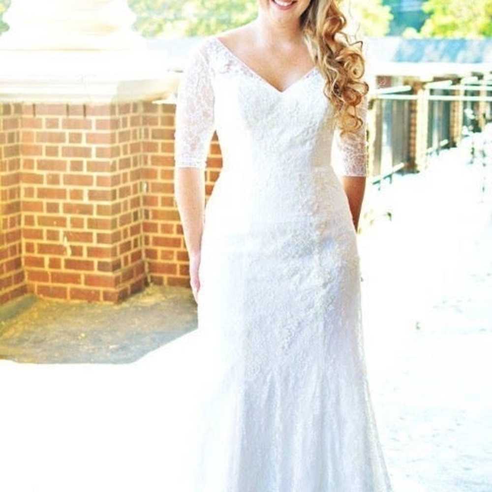 3/4 Sleeve All Over Lace Trumpet Wedding Dress - image 1