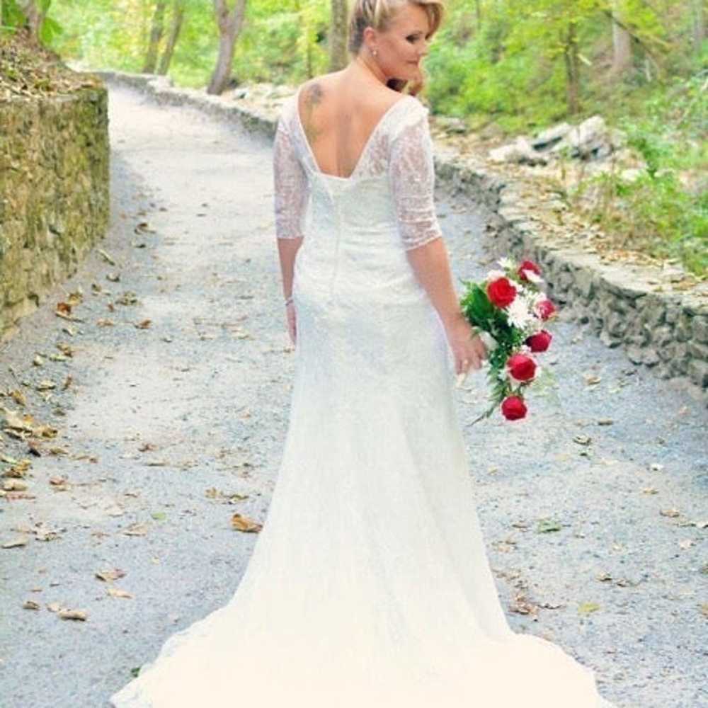 3/4 Sleeve All Over Lace Trumpet Wedding Dress - image 2