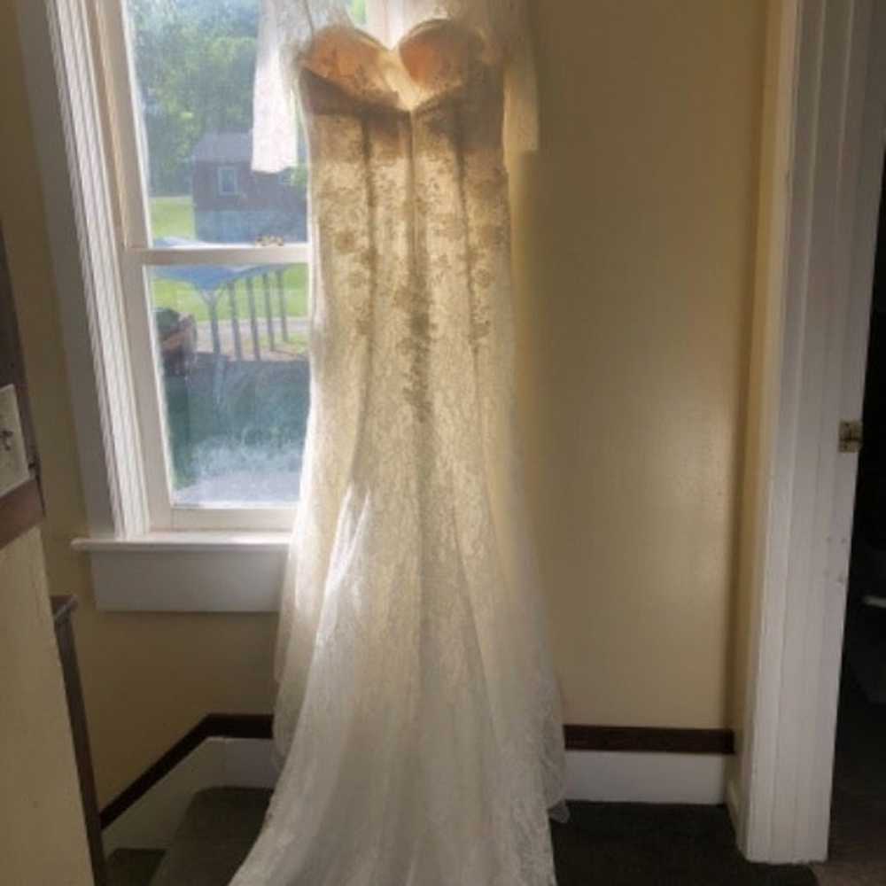 3/4 Sleeve All Over Lace Trumpet Wedding Dress - image 3
